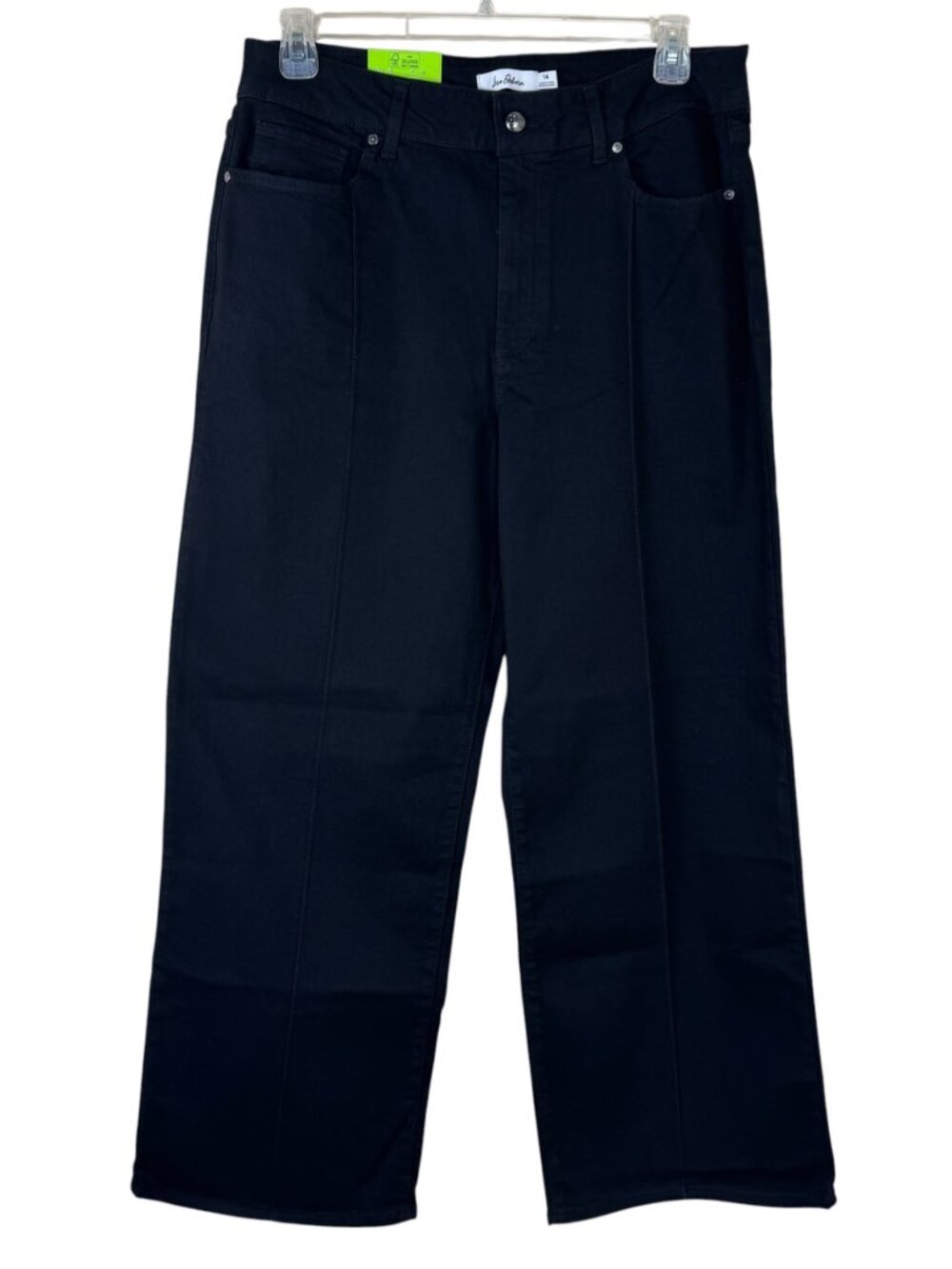 Sam Edelman NEW Pintuck Wide Leg Jeans Black Size 14 Casual High Rise Minimalist